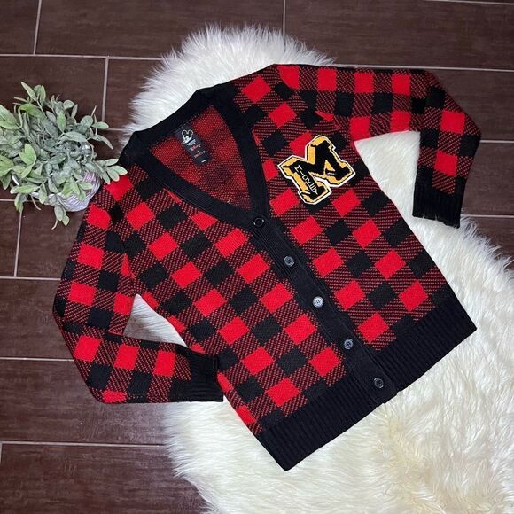 Disney Mickey Mouse X Forever 21 Checkered plaid Cardigan 90th anniversary sz SM - Picture 2 of 10